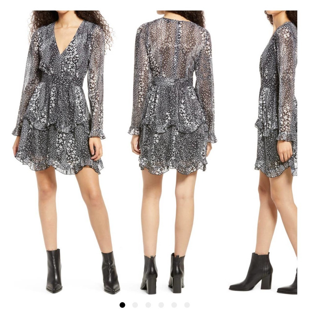 NWT LULUS Love Me Right Print Long Sleeve Dress Women Midi Ruffled Size XL